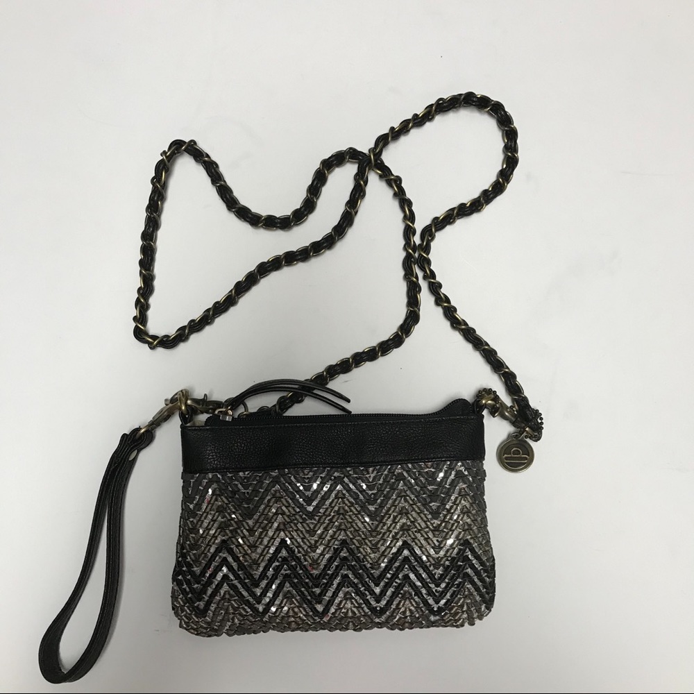 BIG BUDDHA Crossbody Mini Bag black & silver chevron pattern